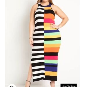 Eloquii Mixed Strip Ribbed Dress